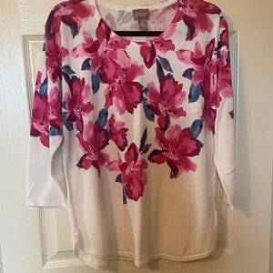 Chico's Pink and White Floral light weight sweater